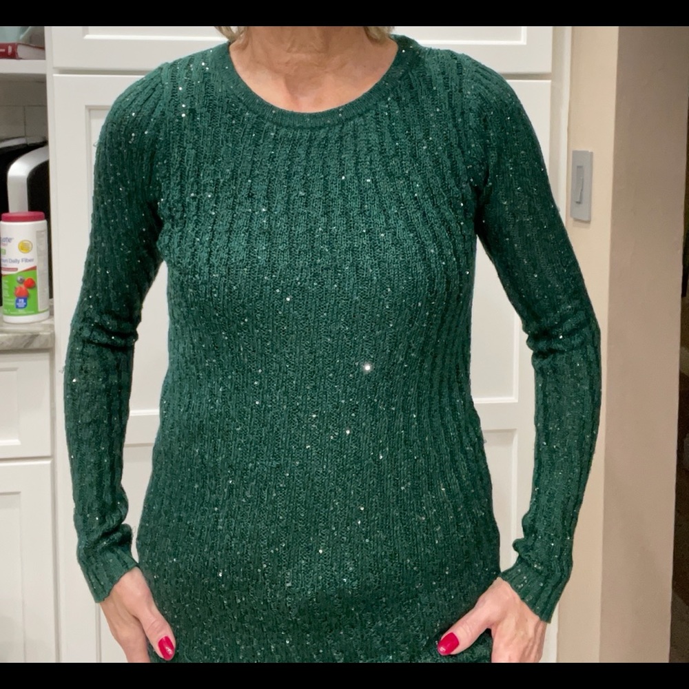 Apt. 9 Emerald Green Sequin Scoop Neck Sweater - Picture 3 of 11